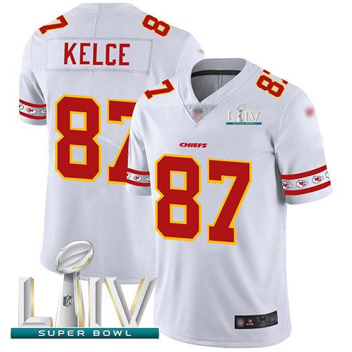 Kansas City Chiefs Nike #87 Travis Kelce White Super Bowl LIV 2020 Men Stitched NFL Limited Team Logo Fashion Jersey
